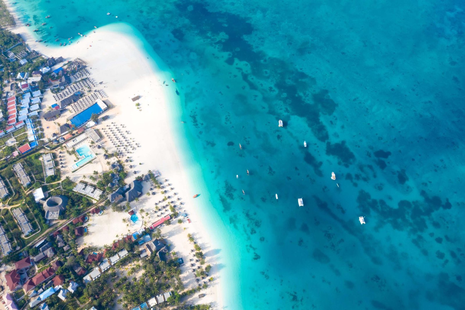 The beautiful tropical Island of Zanzibar aerial view. sea in Zanzibar beach, Tanzania.
